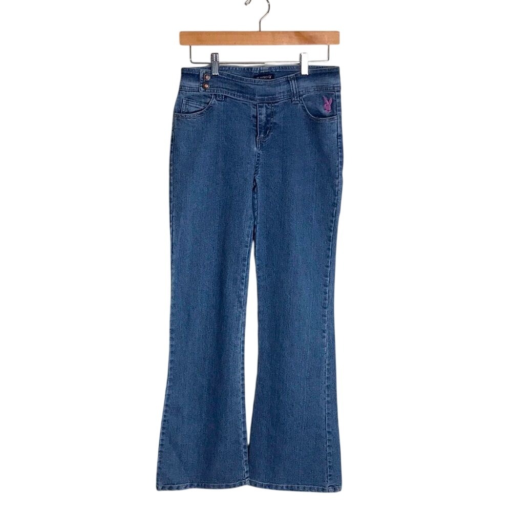 Playboy Bunny Jeans Size‎ 5 Blue Flare Cut Vintage Y2K Embroidered